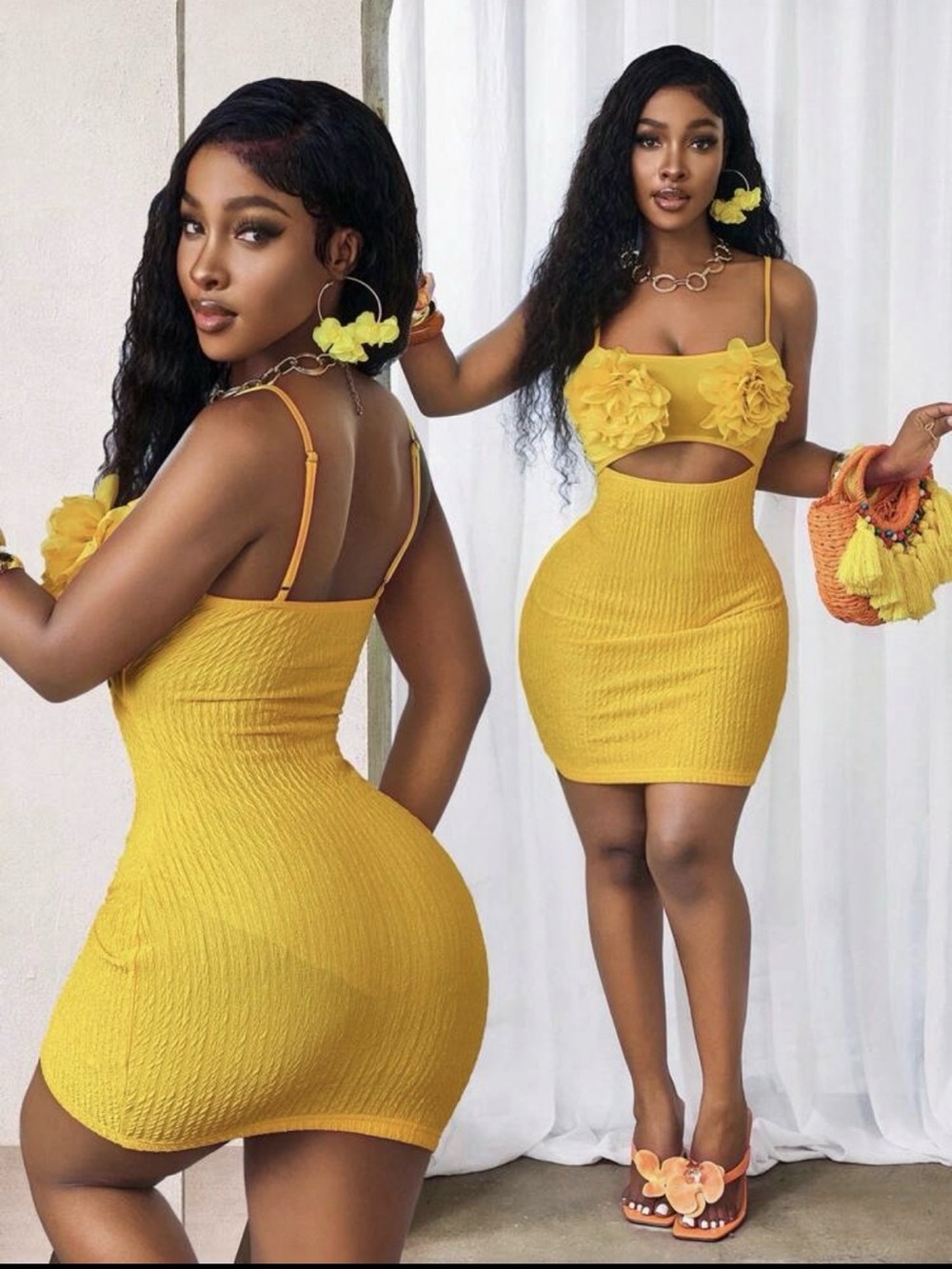 Yellow Ribbed Cutout Bodycon Mini Skirt - Brand - Picture 5 of 5